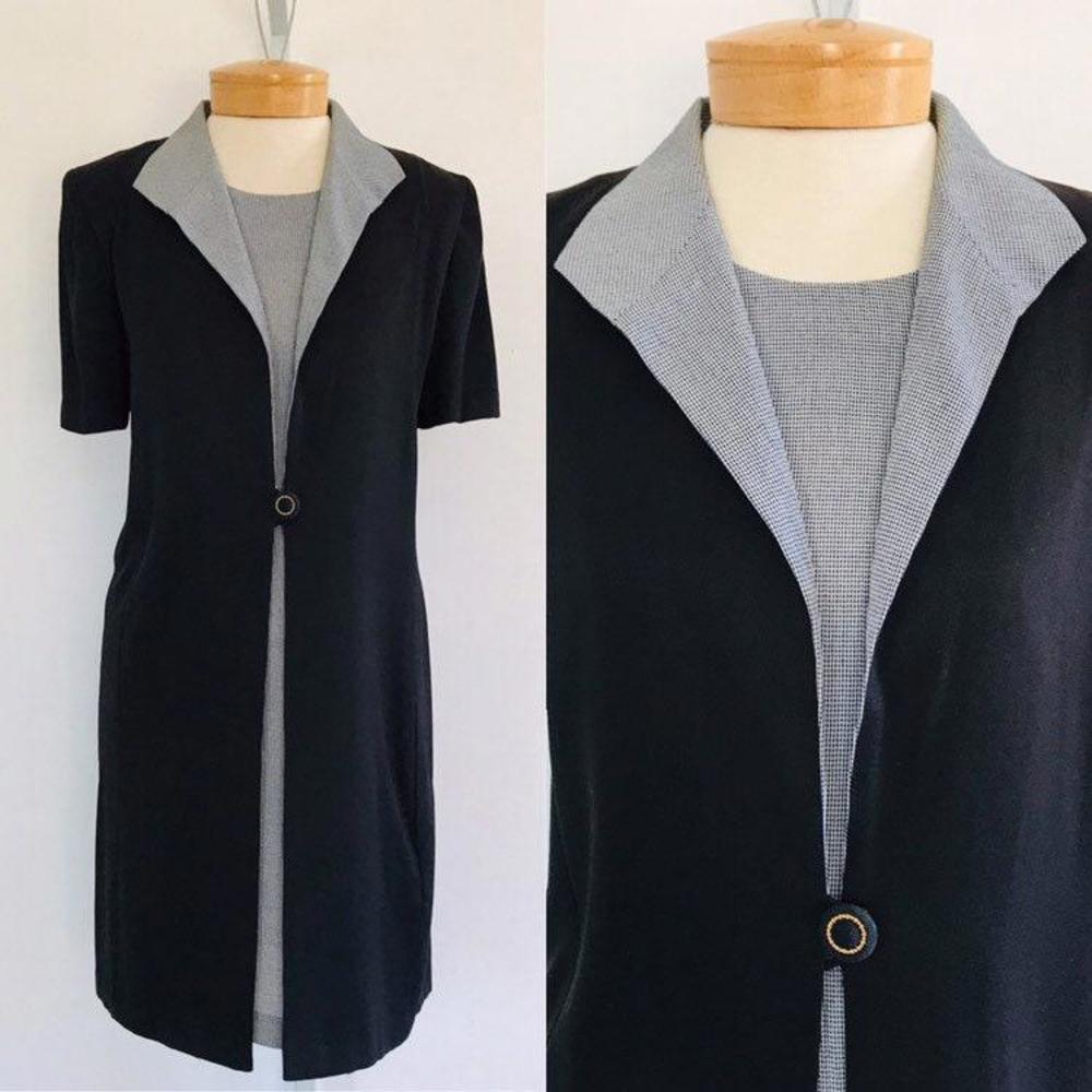Vintage 1980s Black & Grey Dress, Size 8P, Petite Perceptions by Irene B
